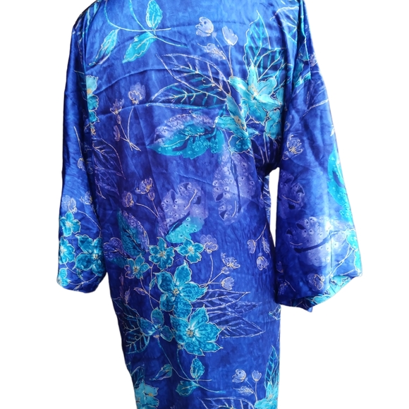 VINTAGE CALIFORNIA DINASTY WOMEN FLORAL BLUE ROBE - Picture 3 of 5